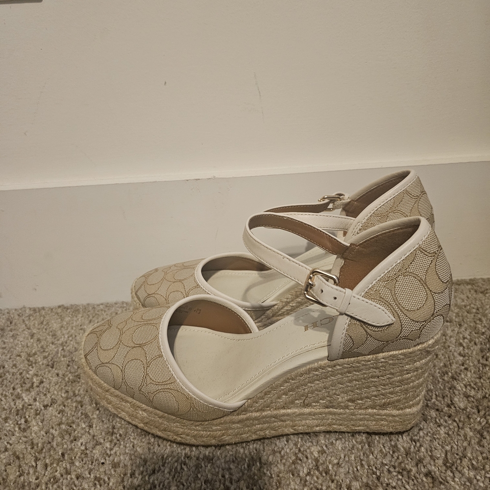 Coach Women's Cream Espadrille Wedges - Picture 2 of 6